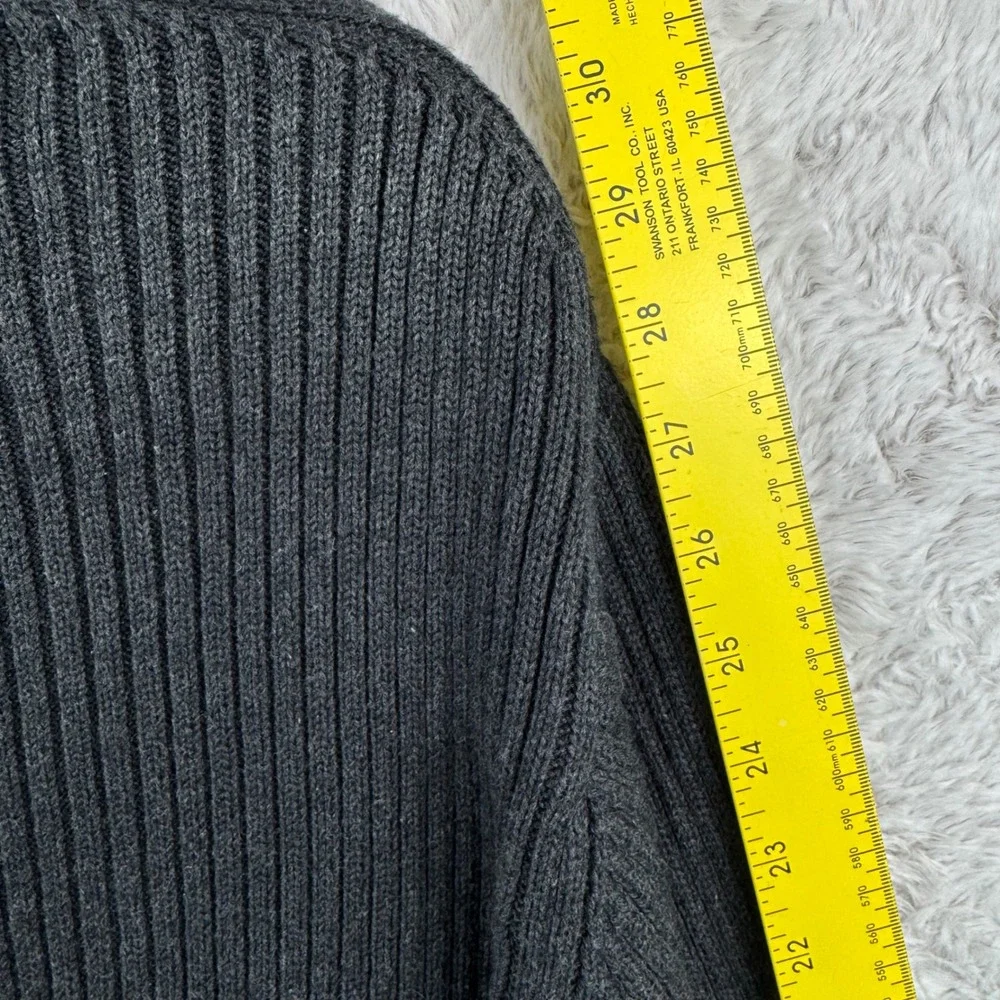 Banana‎ Republic Sweater Mens Large Gray Ribbed Cotton V-Neck Pullover Classic
